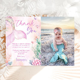 Pink Mermaid 1st Birthday Oneder The Sea Photo Dankeskarte