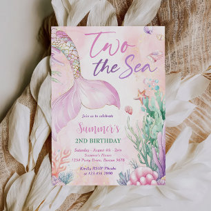 Pink Mermaid 2. Geburtstag Zwei auf die Meerespart Einladung