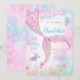 Pink Mermaid Birthday Einladung