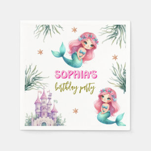 Pink Mermaid Burg Geburtstag Serviette
