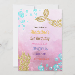 Pink Mermaid Fantasy Geburtstagseinladung Einladung