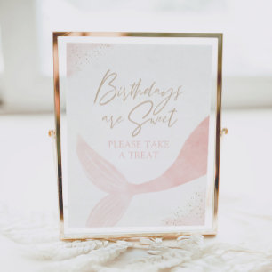 Pink Mermaid Girl Birthday Nehmen Sie die Leckerei Poster