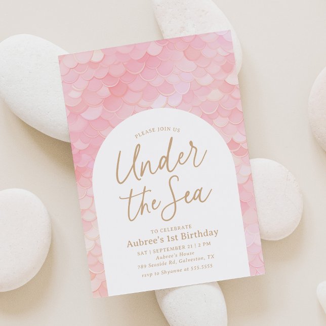 Pink Mermaid Oneder Sea 1. Geburtstag Party Einladung (Von Creator hochgeladen)