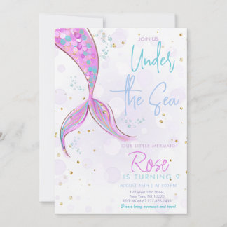 Pink Mermaid Schwanz Girl Birthday Einladung