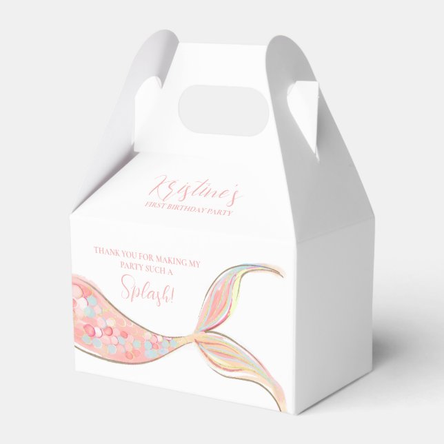 Pink Mermaid Schwanz Theme Birthday Favor Box Geschenkschachtel (Rückseite)
