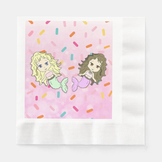 Pink Mermaid Sprinkles Geburtstagspapier Napkins Serviette (Vorderseite)