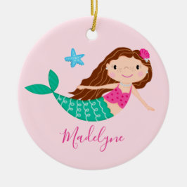 Pink Mermaid Weihnachtsname Keramik Ornament