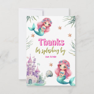 Pink Mermaidenschloss Geburtstag Dankeskarte