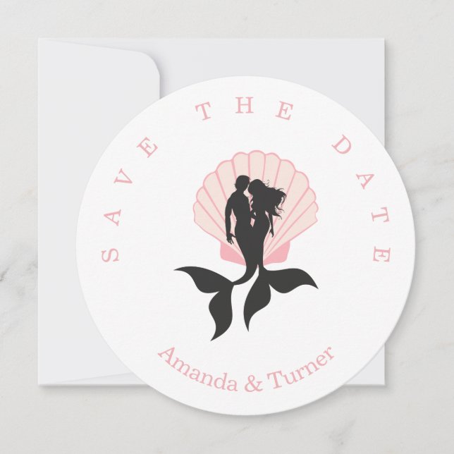 Pink Mermaids Couple on zu Seashell Design Save The Date (Vorderseite)