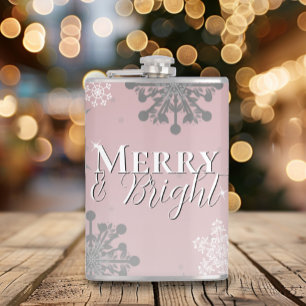 Pink Merry and Bright Schneeflocken Weihnachten Flachmann