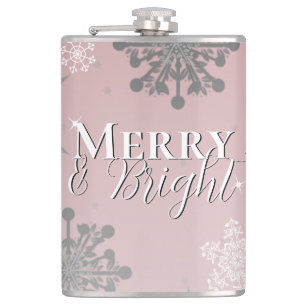 Pink Merry and Bright Schneeflocken Weihnachten Flachmann