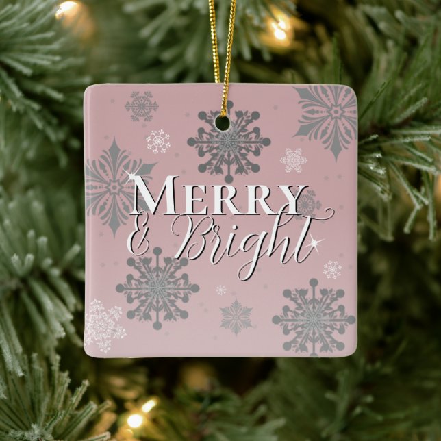 Pink Merry and Bright Schneeflocken Weihnachten Keramikornament (Baum)