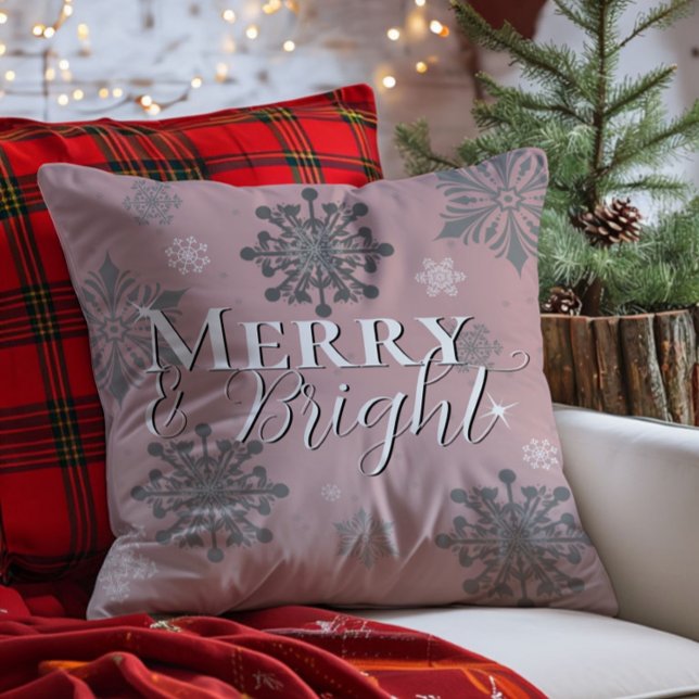 Pink Merry and Bright Schneeflocken Weihnachten Kissen (Pink Merry and Bright Snowflakes Christmas Throw Pillow)