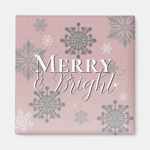 Pink Merry and Bright Schneeflocken Weihnachten Magnet