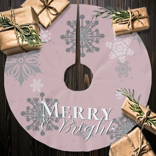 Pink Merry and Bright Schneeflocken Weihnachten Polyester Weihnachtsbaumdecke (Von Creator hochgeladen)