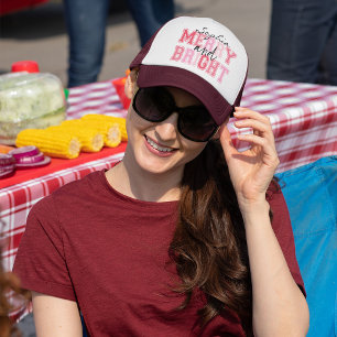 Pink Merry and Bright Typografy Groovy Weihnachten Truckerkappe