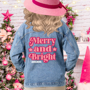 Pink Merry & Bright Weihnachten Personalisierter N Jeansjacke