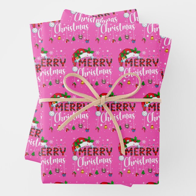 Pink Merry Christmas Santa Hat Reindeer Xmas Pink Geschenkpapier Set (Beispiel)