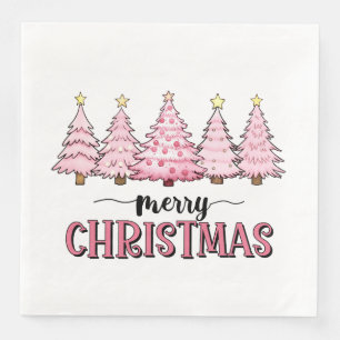Pink Merry Christmas Tree Serviette