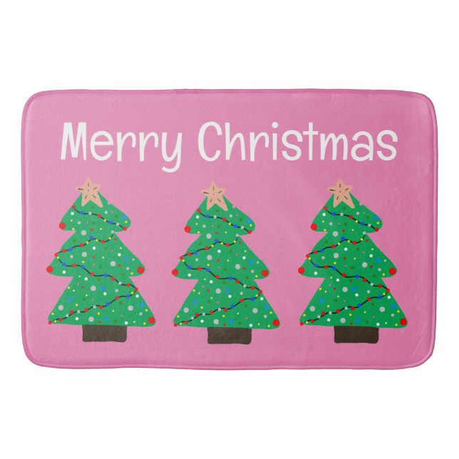 Pink Merry Christmas Trees Badematte (Vorderseite)