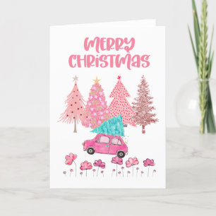 Pink Merry Christmas Trees Card Ankündigung