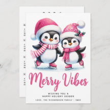 Pink Merry Vibes Ice Skaten Pinguine Weihnachten