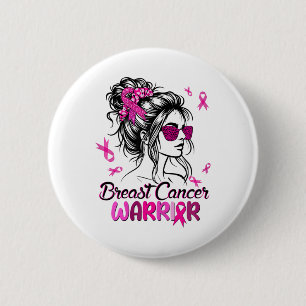 Pink Messy Bun Ribbon Brustkrebs Krieger Surviv Button