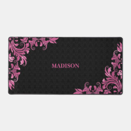 Pink Metal Lace Black Damask Schreibtischunterlage