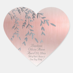 Pink Metallic Baby Girl Name Datum Glitzer Taufe Herz-Aufkleber