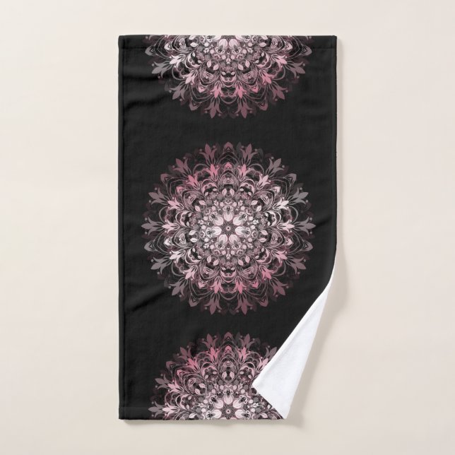 Pink Metallic Black | Floral Mandala | Monogram Handtuch (Handtuch)