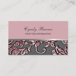 Pink Metallic Damask Business Card Visitenkarte
