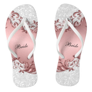 Pink Metallic Floral & Confetti Glitzer   Hochzeit Flip Flops