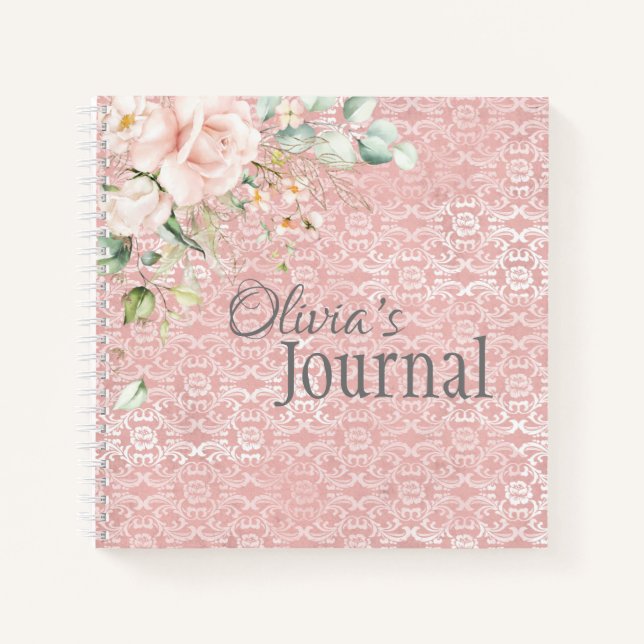 Pink Metallic Floral Notizbuch (Vorderseite)