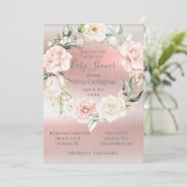 Pink Metallic Floral Script Elegant Baby Dusche Einladung