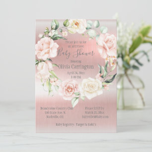 Pink Metallic Floral Script Elegant Baby Dusche Einladung