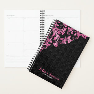 Pink Metallic Lace Black Damask Planer
