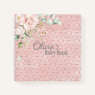 Pink Metallic Lace Vintag Rustic Floral Baby Book Notizbuch