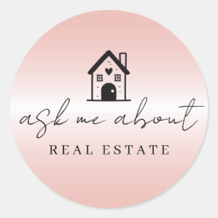 Pink Metallic Realtor Frage mir über echtes Anwese Runder Aufkleber