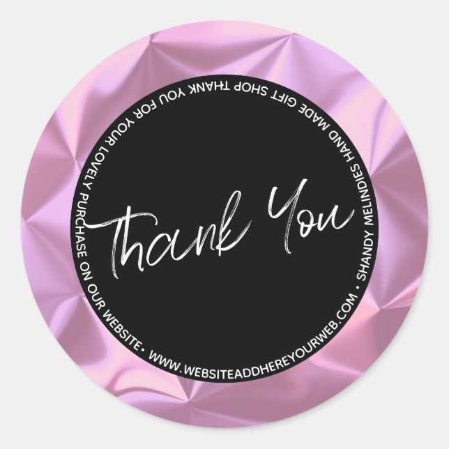 Pink Metallic Script Business Vielen Dank Runder Aufkleber (Vorderseite)