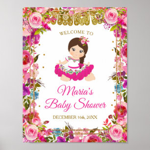 Pink Mexican Girl Fiesta Baby Dusche Gold Glitzer Poster