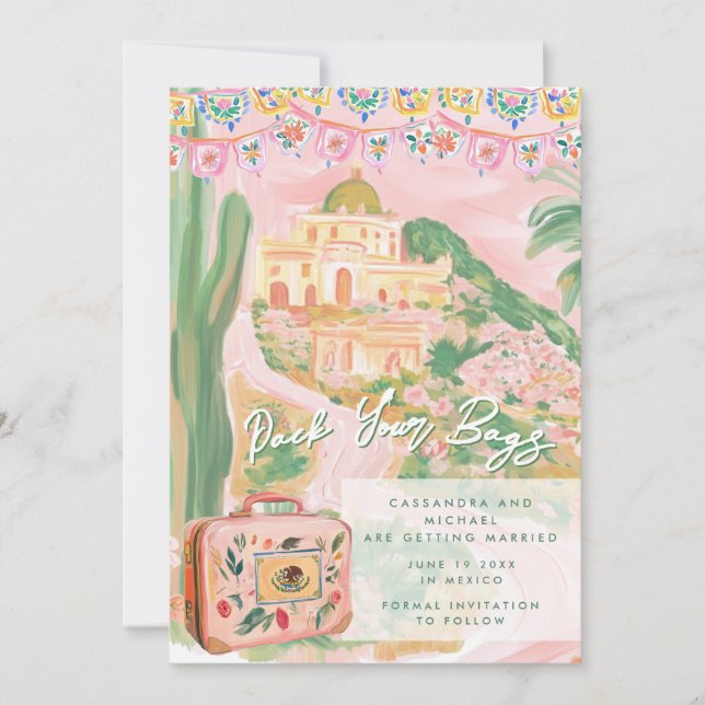 Pink Mexican Town Destination Wedding Save The Date (Vorderseite)