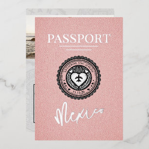 Pink Mexico Passport Hochzeit Folieneinladung