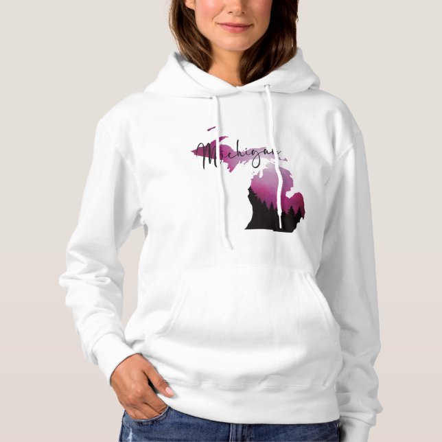 Pink Michigan Staat Karte Pine Forest Camping Trip Hoodie (Vorderseite)