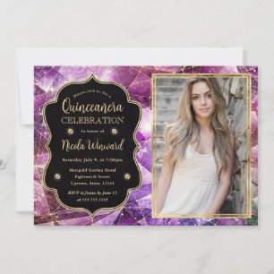 Pink Midnight Crystal Galaxy Quinceanera Foto Einladung