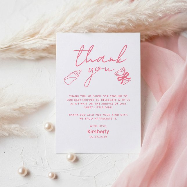 Pink Milk Bottle Champagne Baby Shower Thank You Dankeskarte (Pink Funny Whimsical Baby Shower Thank You Card)