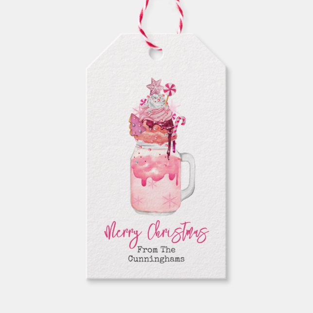 Pink Milkshake Frohe Weihnachten Geschenkanhänger (Vorderseite)