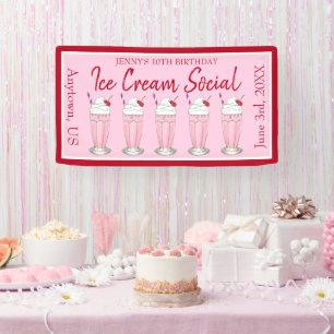 Pink Milkshake Ice Creme Social Birthday Party Banner