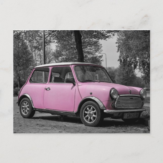 Pink Mini Cooper Car Postkarte (Vorderseite)