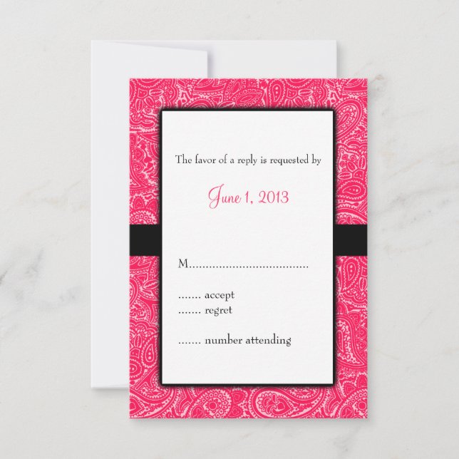 Pink Mini Paisley Wedding UAWG RSVP Karte (Vorderseite)