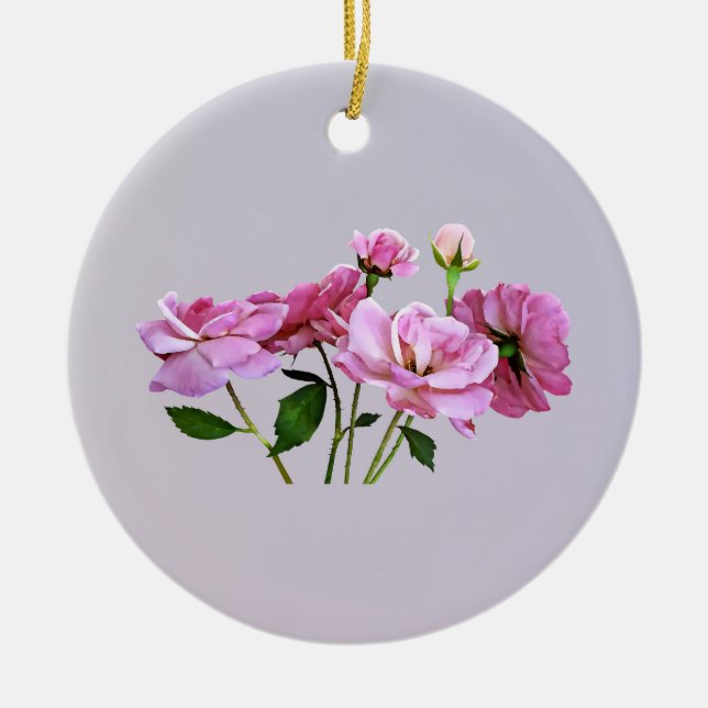 Pink Miniatur-Rose Keramik Ornament (Vorne)